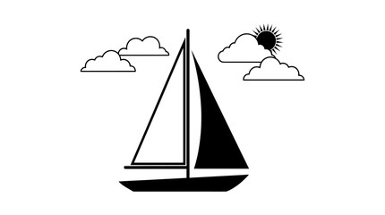 Sailing Boat With Clouds And Sun Black And White Silhouette © MD