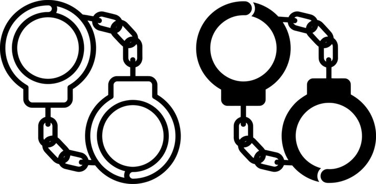 Handcuffs with chains in black and white line art style