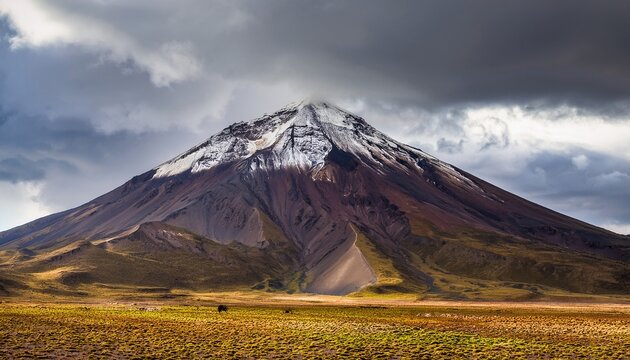 puntiagudo volcano peak in andes mountain range under overcast sky