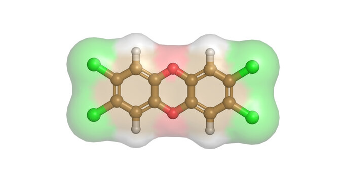 Dioxin (TCDD), potent environmental pollutant, 3D molecule 4K