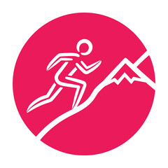 Obraz premium Runner climbing mountain on pink background symbol