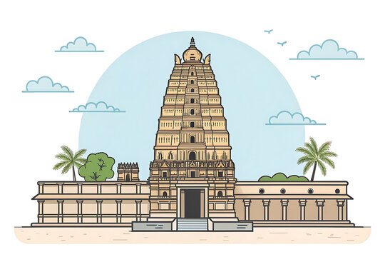 Virupaksha Temple, Hampi, modern vector illustration