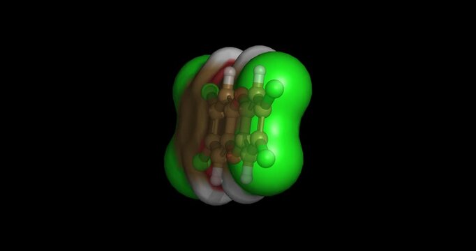 Dioxin (TCDD), potent environmental pollutant, 3D molecule spinning, 4K