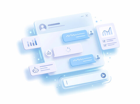 Abstract 3d interface showing modern artificial intelligence chat messaging system