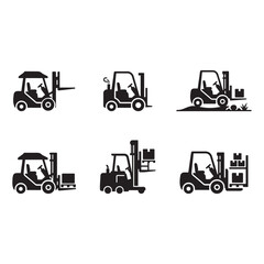 Drive Wheel Black Glyph Icon Collection Black glyph icon collection featuring forklift drive wheel components for warehouse vehicles. © Alamin