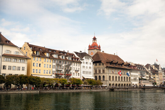 Scenic old town waterfront architecture in Lucerne