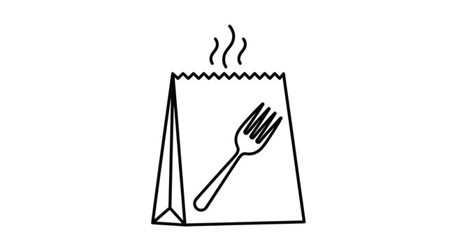 Hot food takeaway bag with fork and steam icon