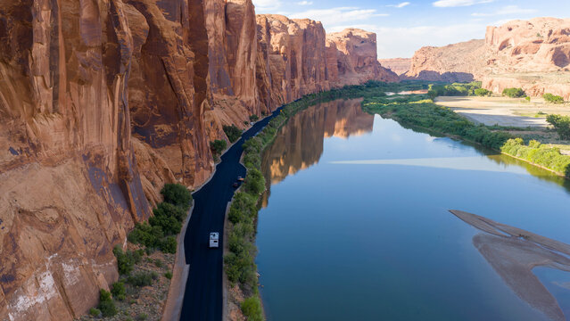 Aerial view of the Colorado River  along the Potash Road near Moab, Utah
