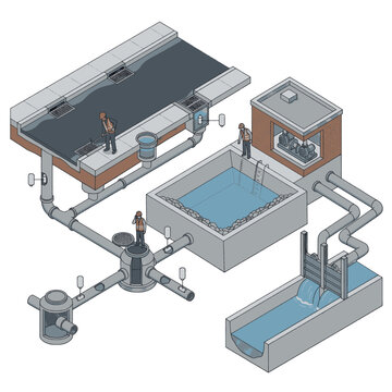 Diagram illustrating a modern urban stormwater management system with underground pipes and water treatment facilities.