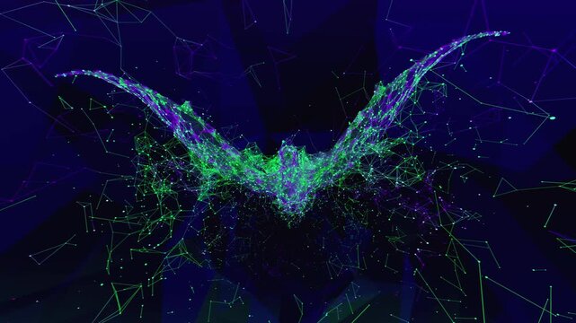 Seamless VJ loop of low poly pterosaur and geometric plexus style connections for high-tech club visuals, electronic music festivals, stage screens and for LED video walls