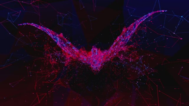 Seamless VJ loop of low poly pterosaur and geometric plexus style connections for high-tech club visuals, electronic music festivals, stage screens and for LED video walls
