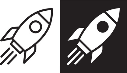 Rocket ship icons, space shuttle illustrations, black and white, vector graphics © Sabit