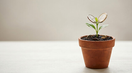 Fototapeta premium Ripe Coin Sprout Soil Negative Space With Soft Light Isolated Setup For Audience Financial Growth Image