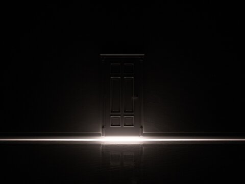 Closed Door in Dark Empty Room