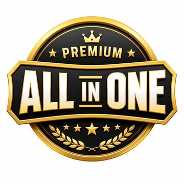 Premium Gold Circular Emblem Featuring All In One Text for Corporate Branding and Professional Quality Assurance Certification Labels
