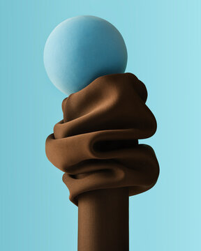 Blue ball and brown material still life