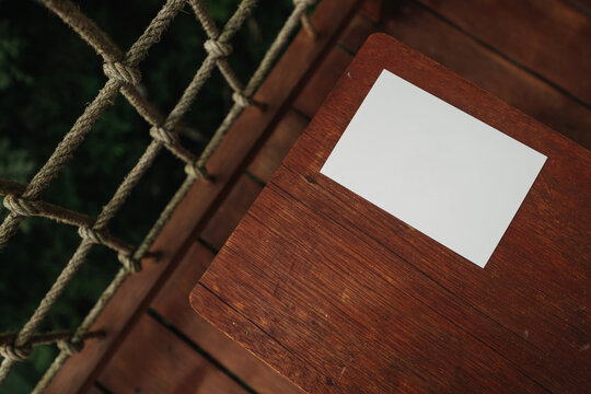 Blank paper copy space at wooden table