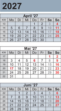 Kalender 2027 three month per page