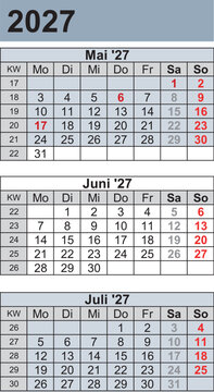 Kalender 2027 three month per page