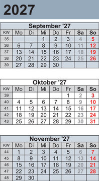 Kalender 2027 three month per page