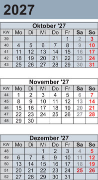 Kalender 2027 three month per page