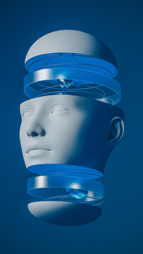 Concept of artificial intelligence head showing technology features