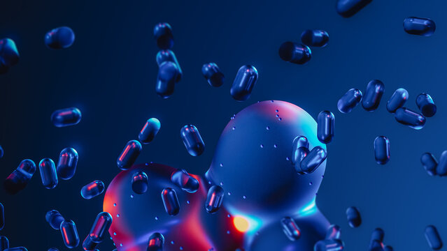 Abstract liquid technology background in blue neon tones