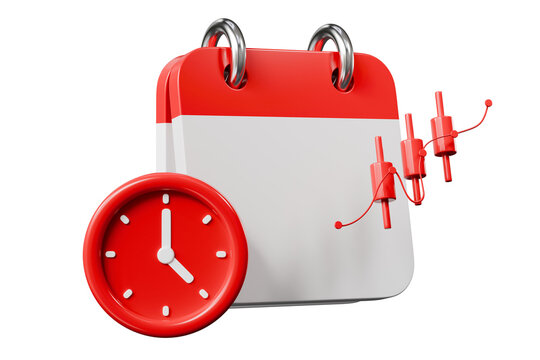 3d calendar icon. stock market growth concept. cartoon style for finance ads. trading visual isolated on white transparent background. 3d render.