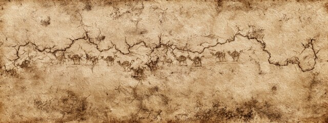 Obraz premium Old Illustrated Map of Desert Caravan on Weathered Parchment with Cracked Texture and Unique Color Tones