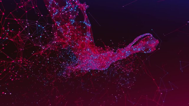 Seamless VJ loop of low poly pterosaur and geometric plexus style connections for high-tech club visuals, electronic music festivals, stage screens and for LED video walls