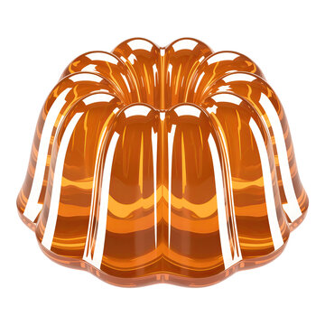 Close-up of caramel flan with white chocolate drizzle