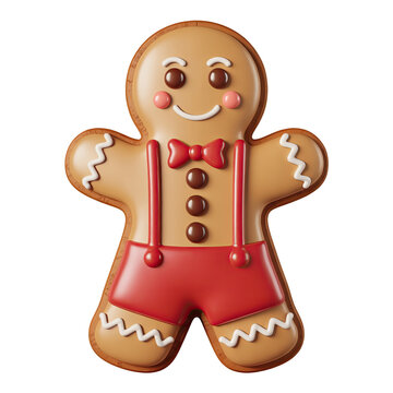 Decorative gingerbread cookie with smiling face and red bowtie