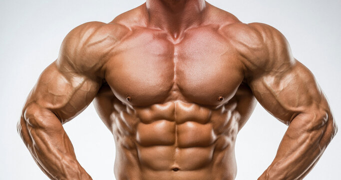 Close-up of muscular male torso with defined abs and chest