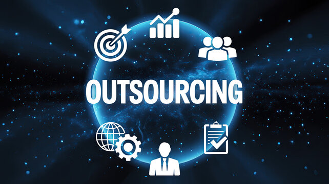 Business Outsourcing Concept with Digital Icons and Globe