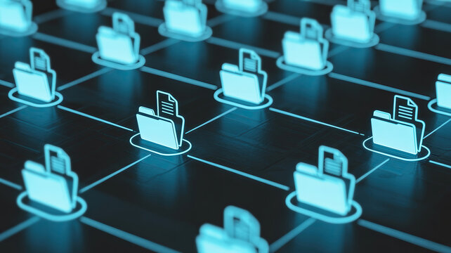 Digital Network of Connected Computer Icons in Blue