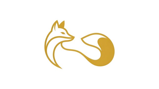 Elegant fox logo in minimalist golden line art style, corporate identity monogram of a clever fox for creative agency, tech startup, marketing firm, or premium brand trademark