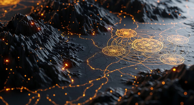 Connected global data nodes across mountainous terrain concept with connected technology mountain communication infrastructure internet connectivity information landscape business innovation