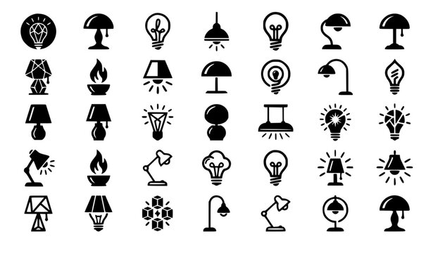 Creative Lamp Logo Vector Collection with Black Lighting Symbol Silhouette Designs