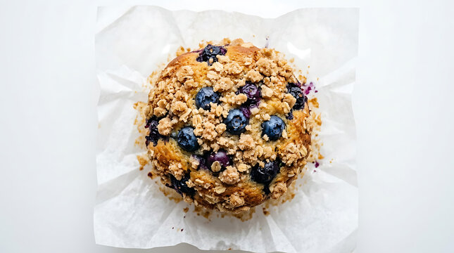 Homemade blueberry oatmeal muffin with whole grains and fresh berries isolated on a transparent background