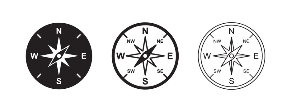 compass icons on white background for navigation and direction  various styles