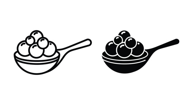 Spoon with tapioca pearls icon set vector illustration of boba tea ingredients in a spoon, isolated on white background
