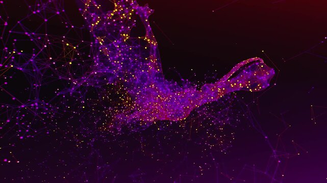 Seamless VJ loop of low poly pterosaur and geometric plexus style connections for high-tech club visuals, electronic music festivals, stage screens and for LED video walls