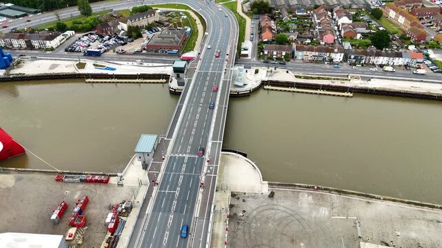 Top-down view of Herring Bridge over River Yare, Great Yarmouth, Norfolk, UK
