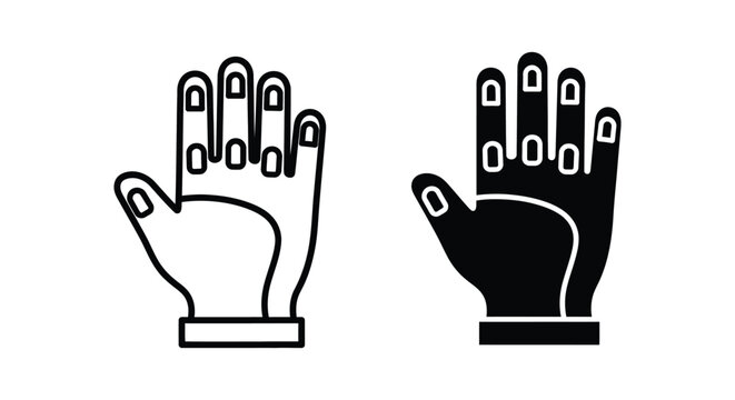 Vector icon of a hand with sensors or fingertips highlighted, representing touch technology, haptic feedback, or digital interaction, isolated on white background