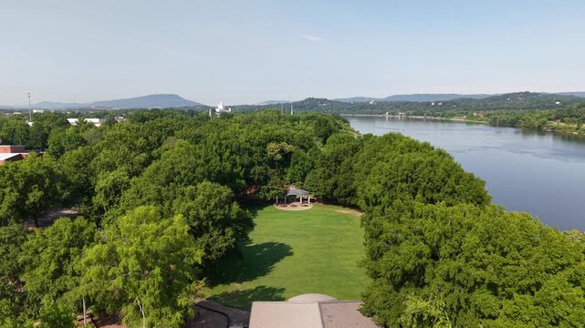 Aerial Drone View of Riverpark and Moccasin Bend Tennessee River ChattanoogAerial Drone View of Riverpark and Moccasin Bend Tennessee River Chattanooga Tennesseea Tennessee