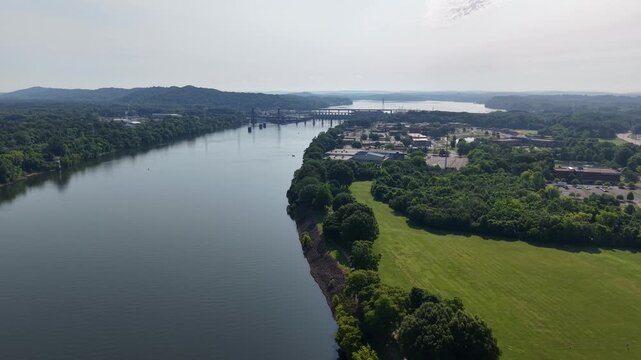 Aerial Drone View of Tennessee River Moccasin Bend Chattanooga Riverpark TennAerial Drone View of Tennessee River Moccasin Bend Chattanooga Riverpark Tennesseeessee