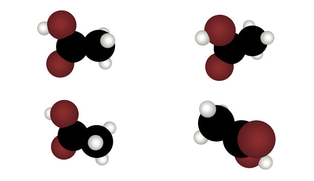 3D Rendered Acetic Acid Chemical Molecular Structure Model Set Isolated on White Background Representing Ethanoic Acid CH3COOH Essential Organic Compound Used in Chemical Industry Manufacturing, Atoms