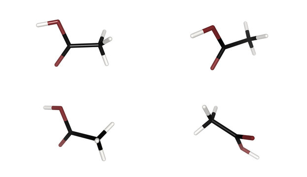 3D Chemical Structure Acetic Acid Molecule CH3COOH Ethanoic Acid Rendering Molecular Model Concept Scientific Visualization Educational Chemistry Research Material Industrial Production, Atom, Monomer