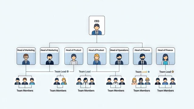 Corporate organizational chart hierarchy management structure teamwork concept