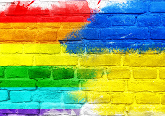 Fototapeta premium Rainbow Flag Painted on Brick Wall with Vibrant Colors